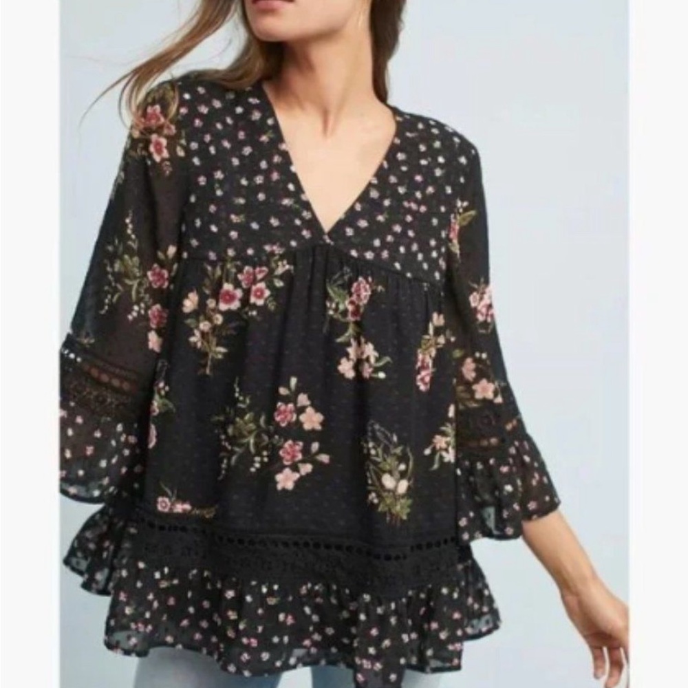 Anthropologie Maeve Steffy Bell Sleeve Floral Blouse